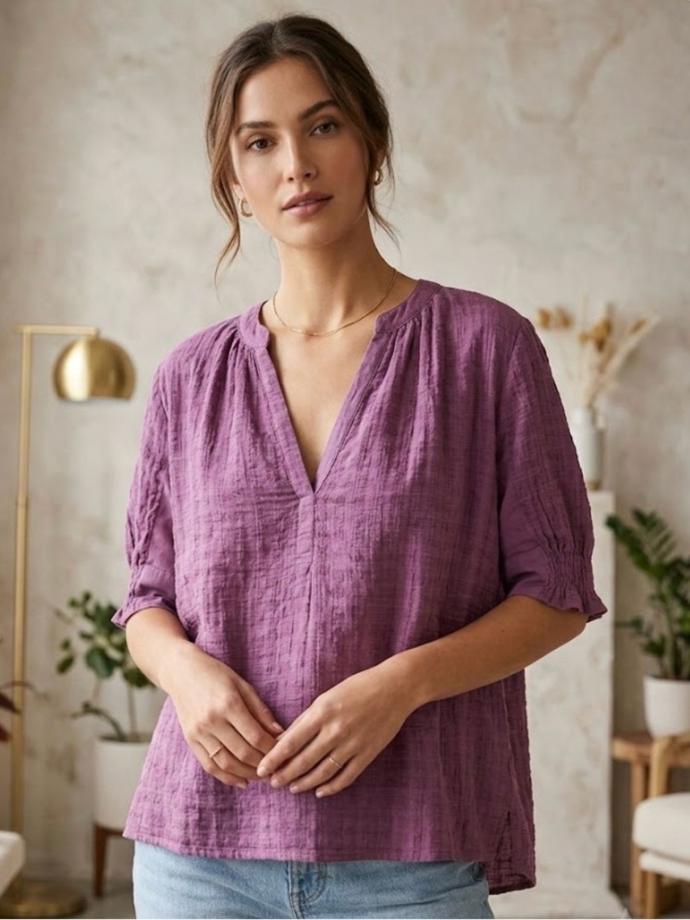 Velvet by Graham & Spencer Purple Textured Gauze Blouse